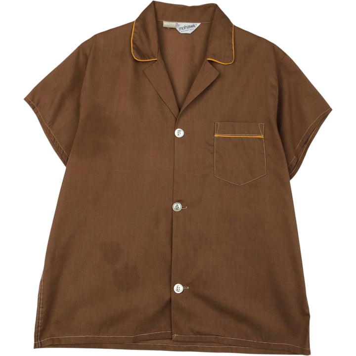 MOHAWK Short-Sleeve Open-Collar Cotton/Poly Shirt, Boxy Fit, Men's Size M polyester brown type Vintage Second Hand
