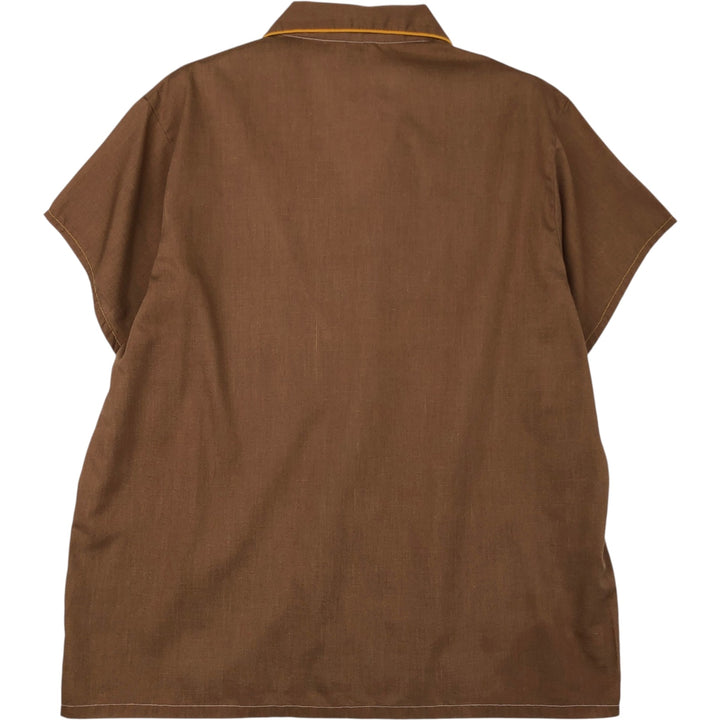 MOHAWK Short-Sleeve Open-Collar Cotton/Poly Shirt, Boxy Fit, Men's Size M polyester brown type Vintage Second Hand