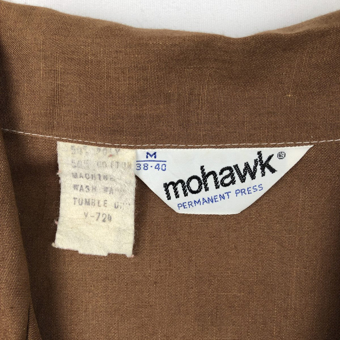 MOHAWK Short-Sleeve Open-Collar Cotton/Poly Shirt, Boxy Fit, Men's Size M polyester brown type Vintage Second Hand