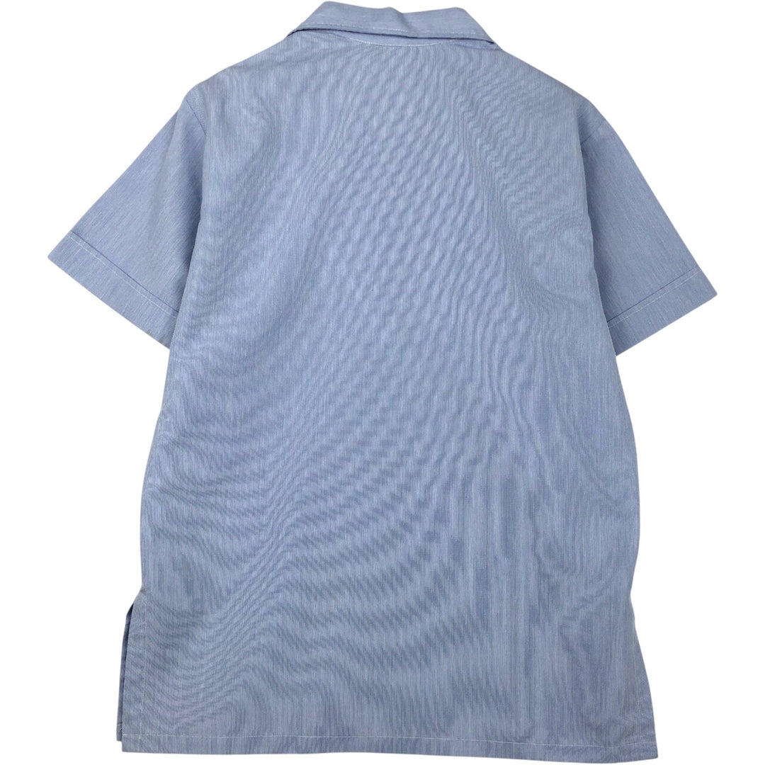 Alexander Martin Stripe Pattern Short-Sleeve Open-Collar Polyester Shirt, Boxy Fit, Made in USA, Men's Size L (approx.) polyester Blue type light blue Vintage Second Hand