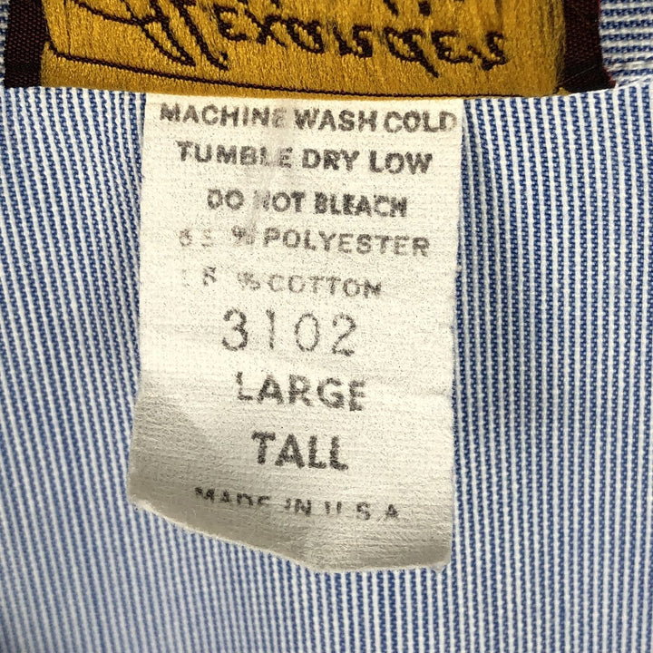Alexander Martin Stripe Pattern Short-Sleeve Open-Collar Polyester Shirt, Boxy Fit, Made in USA, Men's Size L (approx.) polyester Blue type light blue Vintage Second Hand