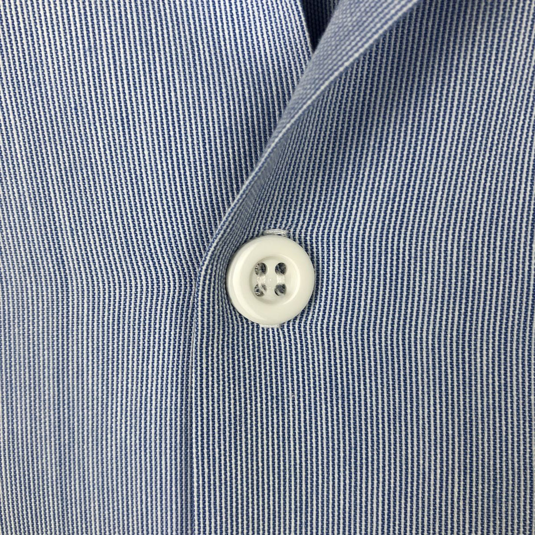 Alexander Martin Stripe Pattern Short-Sleeve Open-Collar Polyester Shirt, Boxy Fit, Made in USA, Men's Size L (approx.) polyester Blue type light blue Vintage Second Hand