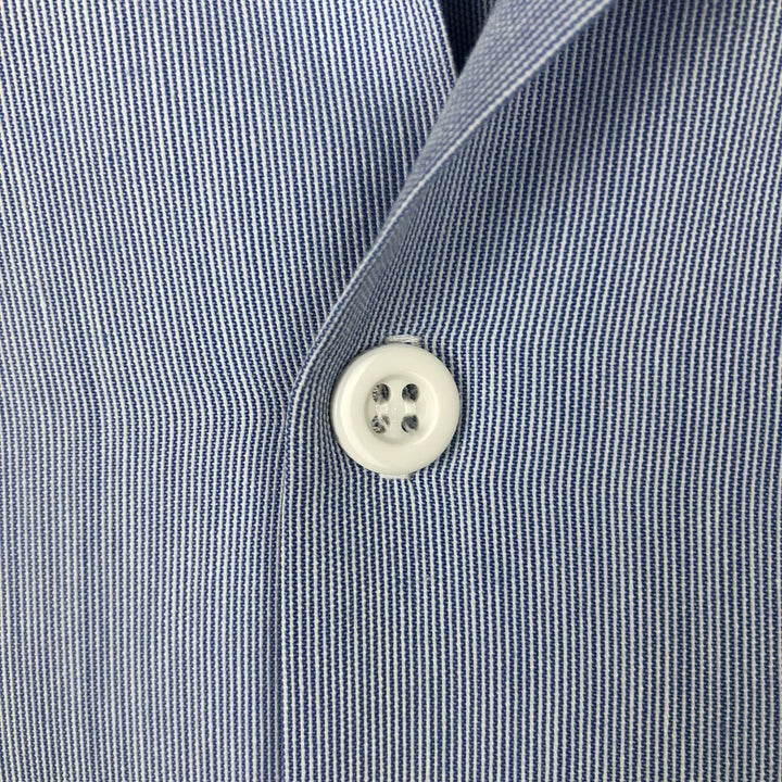 Alexander Martin Stripe Pattern Short-Sleeve Open-Collar Polyester Shirt, Boxy Fit, Made in USA, Men's Size L (approx.) polyester Blue type light blue Vintage Second Hand