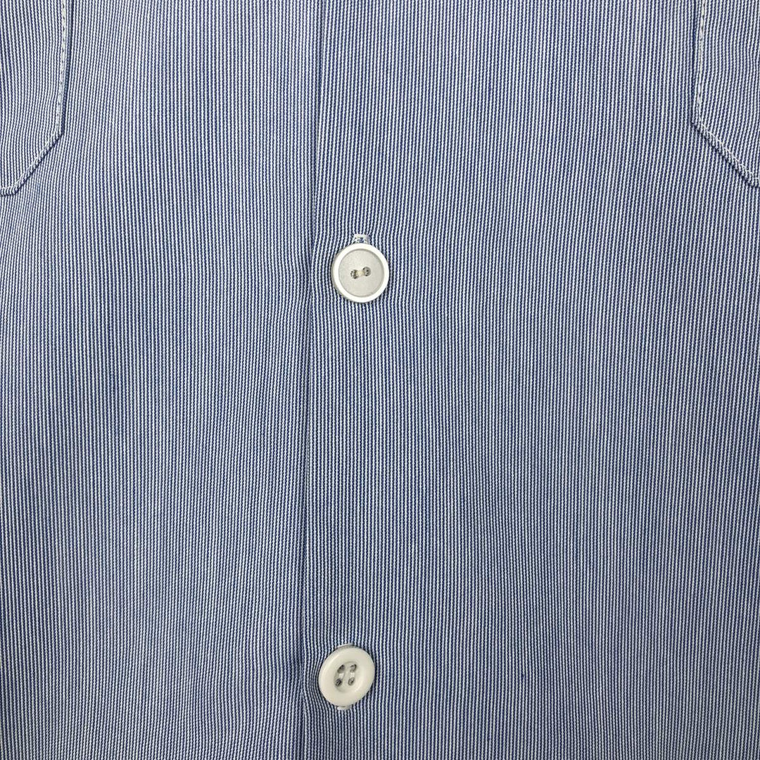 Alexander Martin Stripe Pattern Short-Sleeve Open-Collar Polyester Shirt, Boxy Fit, Made in USA, Men's Size L (approx.) polyester Blue type light blue Vintage Second Hand