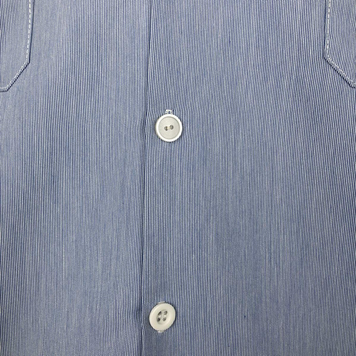Alexander Martin Stripe Pattern Short-Sleeve Open-Collar Polyester Shirt, Boxy Fit, Made in USA, Men's Size L (approx.) polyester Blue type light blue Vintage Second Hand