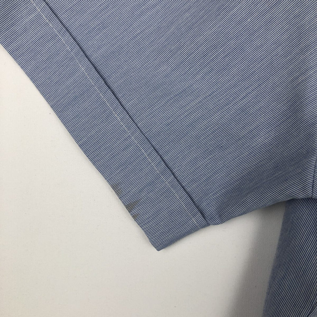 Alexander Martin Stripe Pattern Short-Sleeve Open-Collar Polyester Shirt, Boxy Fit, Made in USA, Men's Size L (approx.) polyester Blue type light blue Vintage Second Hand