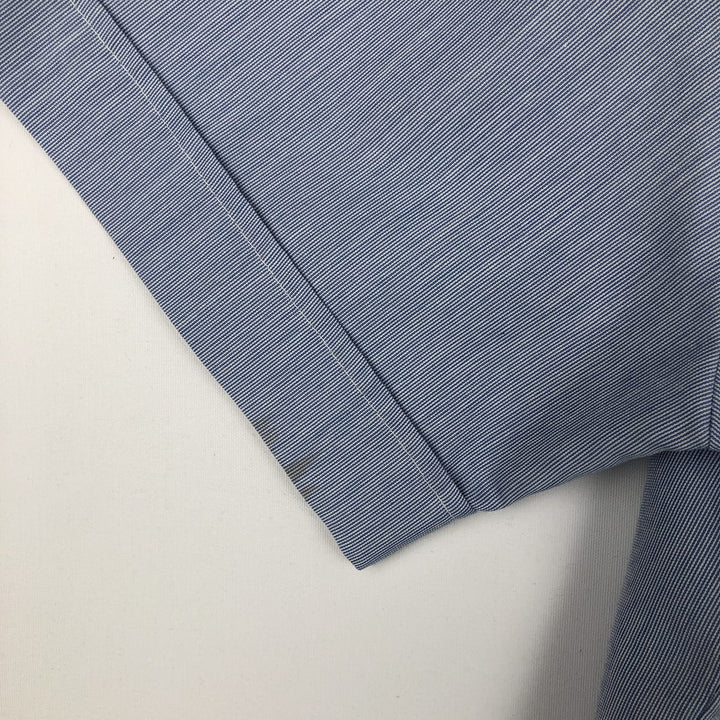 Alexander Martin Stripe Pattern Short-Sleeve Open-Collar Polyester Shirt, Boxy Fit, Made in USA, Men's Size L (approx.) polyester Blue type light blue Vintage Second Hand