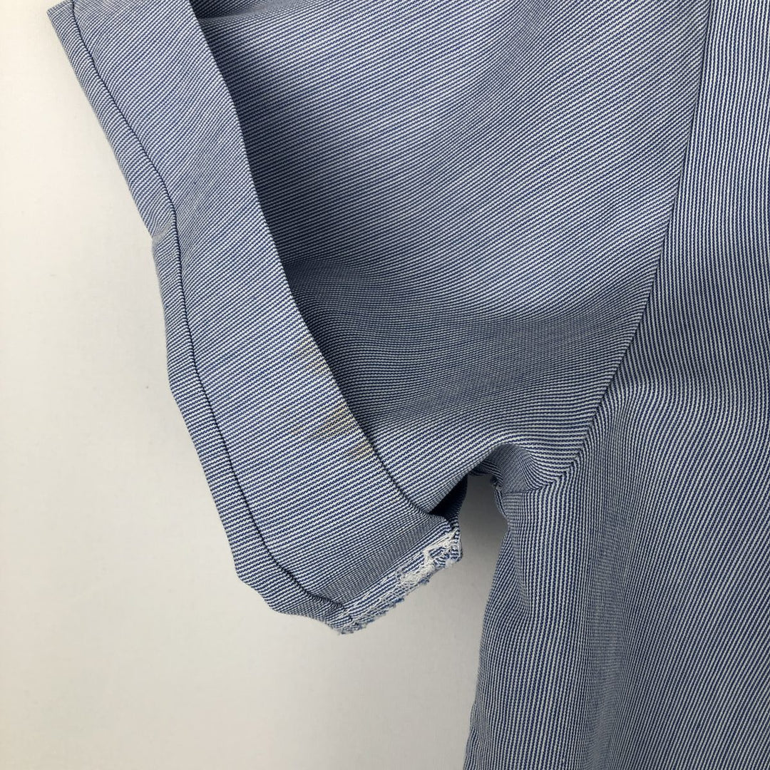Alexander Martin Stripe Pattern Short-Sleeve Open-Collar Polyester Shirt, Boxy Fit, Made in USA, Men's Size L (approx.) polyester Blue type light blue Vintage Second Hand