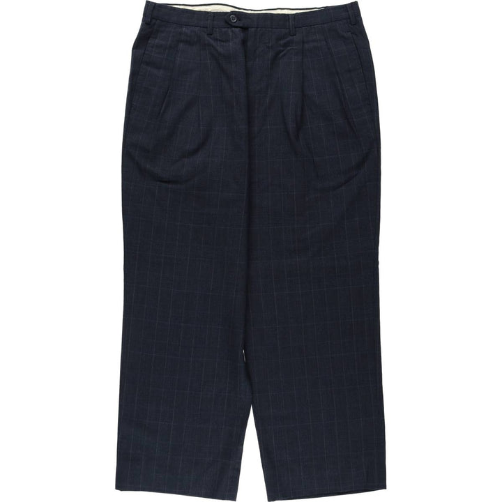 ~90'S Check Pattern Glen Plaid Slacks Pants Men's W36 (approx.) Vintage unclear navy blue type Vintage Second Hand