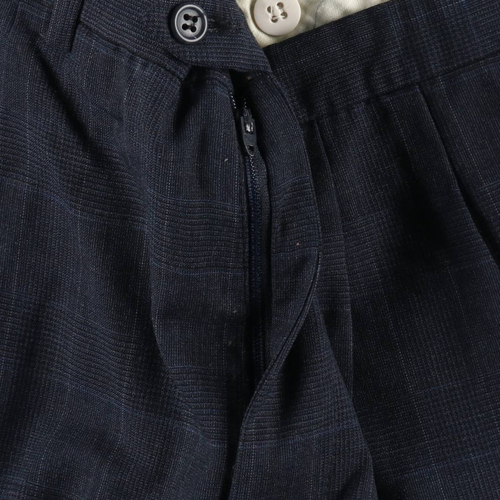 ~90'S Check Pattern Glen Plaid Slacks Pants Men's W36 (approx.) Vintage unclear navy blue type Vintage Second Hand