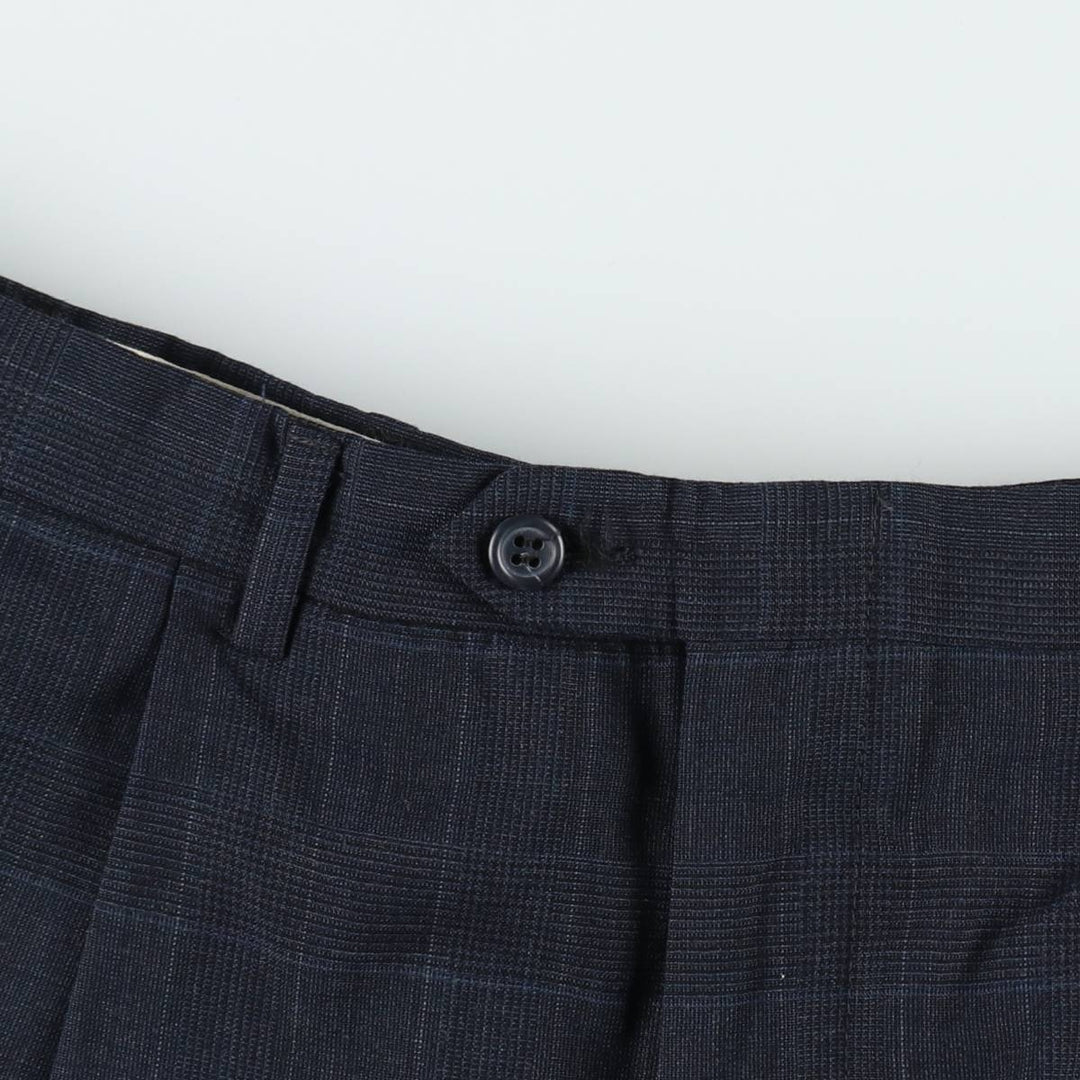 ~90'S Check Pattern Glen Plaid Slacks Pants Men's W36 (approx.) Vintage unclear navy blue type Vintage Second Hand