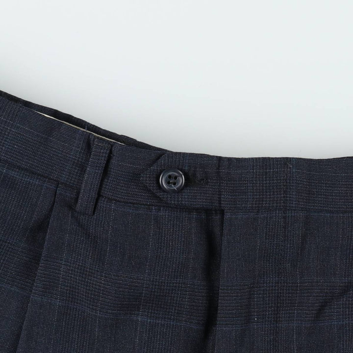 ~90'S Check Pattern Glen Plaid Slacks Pants Men's W36 (approx.) Vintage unclear navy blue type Vintage Second Hand