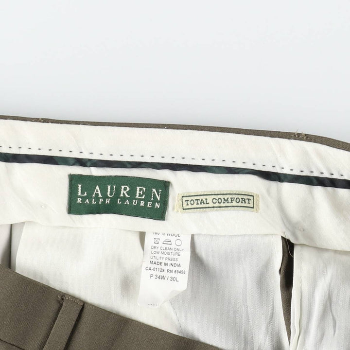 Ralph Lauren LAUREN TOTAL COMFORT Two-pleat wool pants slacks for men, equivalent to W34 wool Khaki type Vintage Second Hand