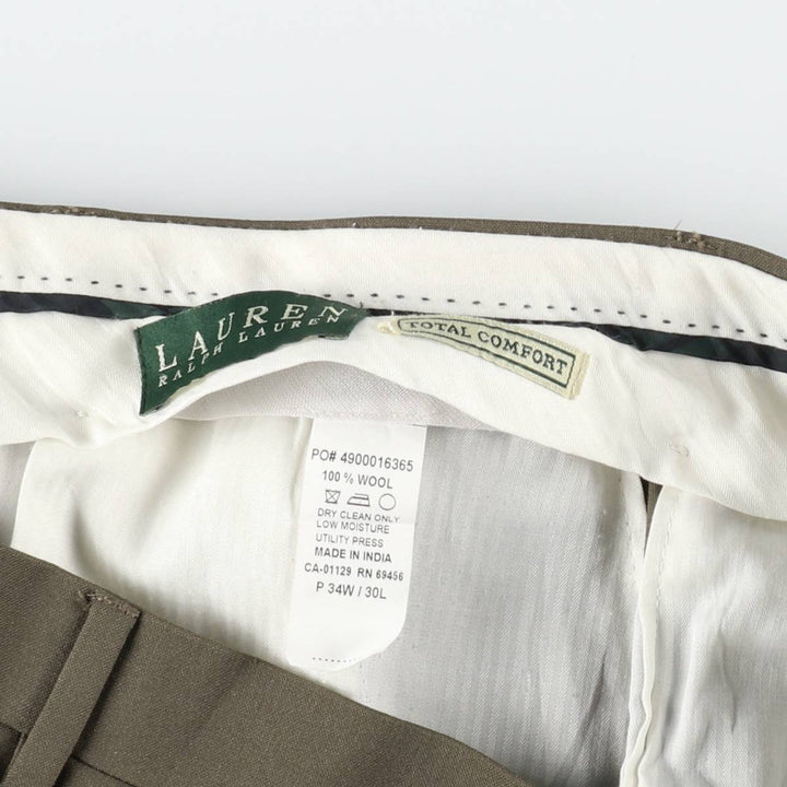 Ralph Lauren LAUREN TOTAL COMFORT Two-pleat wool pants slacks for men, equivalent to W34 wool Khaki type Vintage Second Hand