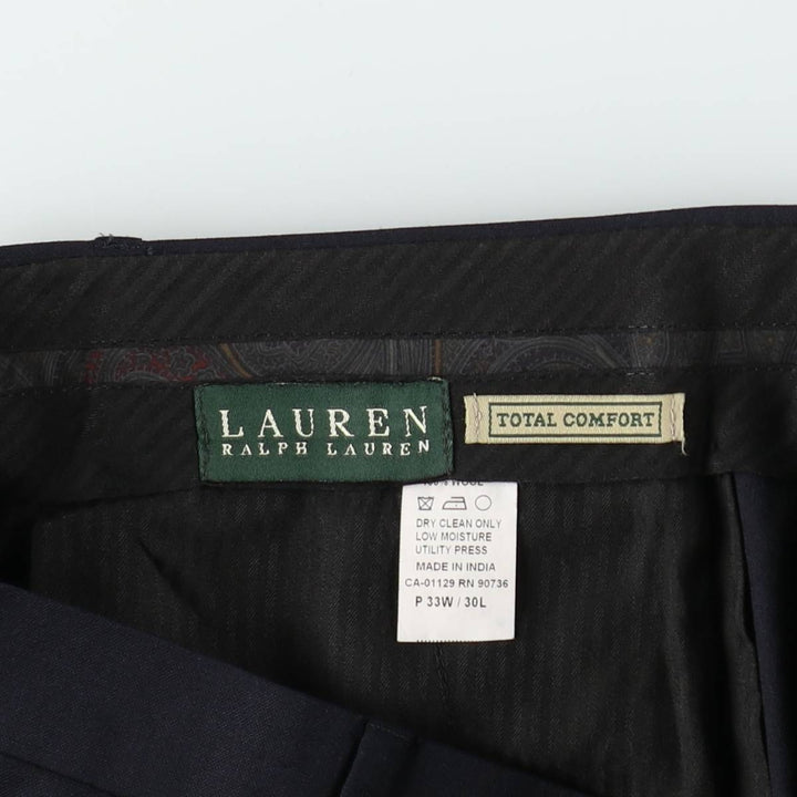 Ralph Lauren LAUREN Lauren Two-pleat wool pants slacks for men, equivalent to W34 wool navy blue type Vintage Second Hand