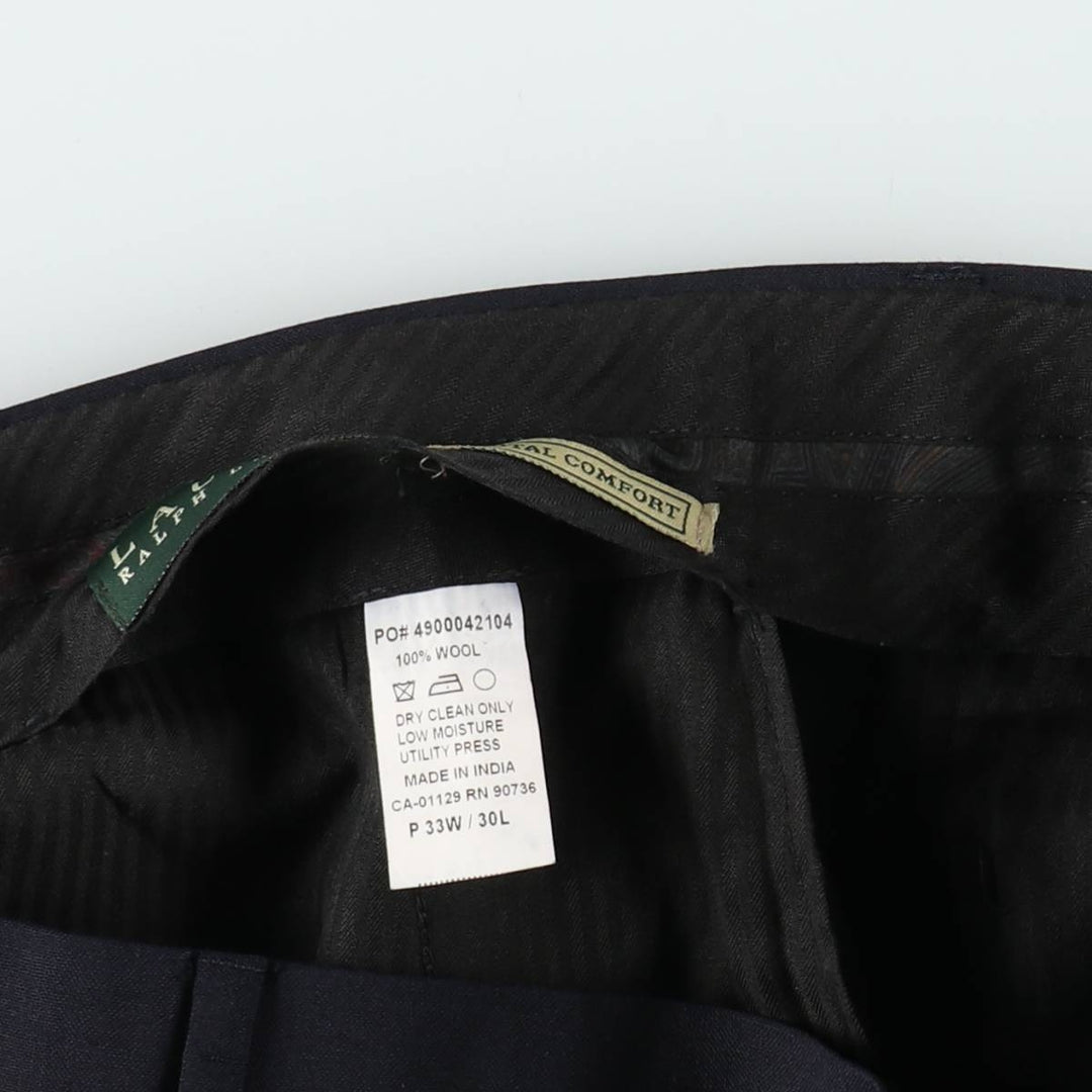 Ralph Lauren LAUREN Lauren Two-pleat wool pants slacks for men, equivalent to W34 wool navy blue type Vintage Second Hand