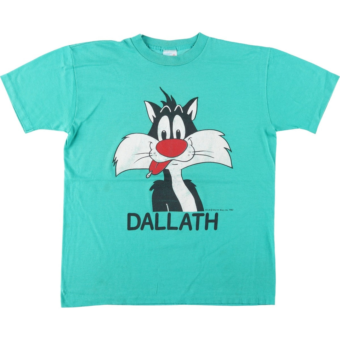 80'S ARTEX Looney Tunes Sylvester Cat Character Print T-Shirt, Made in USA, Men's Size M (Equivalent), Vintage cotton turquoise blue Vintage Second Hand