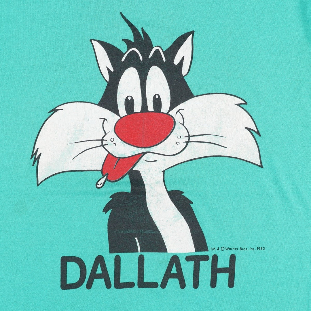 80'S ARTEX Looney Tunes Sylvester Cat Character Print T-Shirt, Made in USA, Men's Size M (Equivalent), Vintage cotton turquoise blue Vintage Second Hand