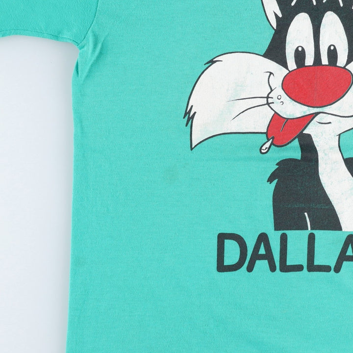 80'S ARTEX Looney Tunes Sylvester Cat Character Print T-Shirt, Made in USA, Men's Size M (Equivalent), Vintage cotton turquoise blue Vintage Second Hand