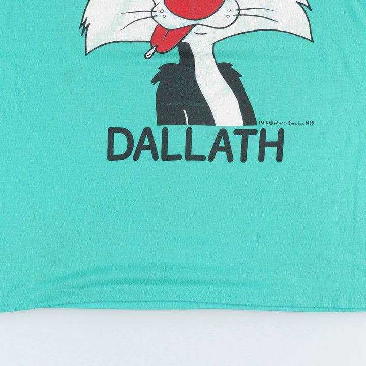 80'S ARTEX Looney Tunes Sylvester Cat Character Print T-Shirt, Made in USA, Men's Size M (Equivalent), Vintage cotton turquoise blue Vintage Second Hand