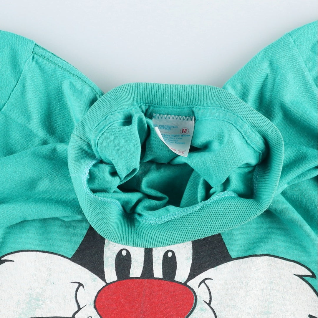 80'S ARTEX Looney Tunes Sylvester Cat Character Print T-Shirt, Made in USA, Men's Size M (Equivalent), Vintage cotton turquoise blue Vintage Second Hand