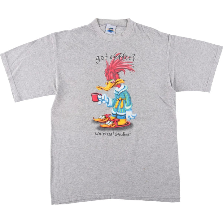 Universal Studios Woody Woodpecker Anime Character Print T-Shirt (Men's Size L) unclear gray type Vintage Second Hand