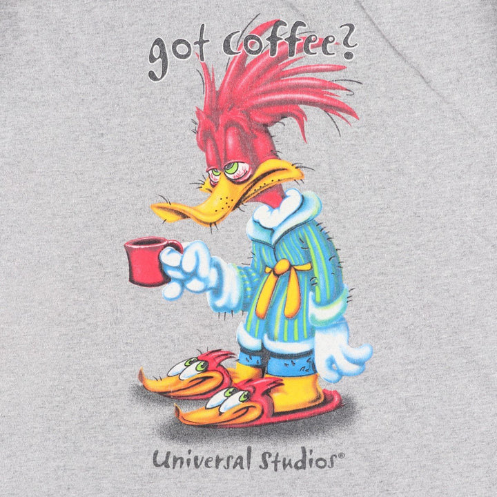Universal Studios Woody Woodpecker Anime Character Print T-Shirt (Men's Size L) unclear gray type Vintage Second Hand