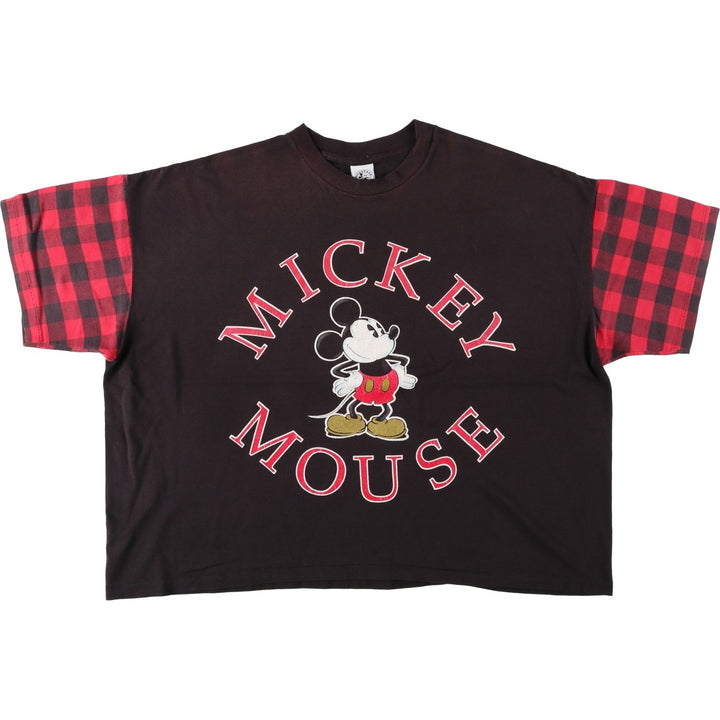 90'S Mickey and Co. MICKEY MOUSE Check Pattern Character Print T-Shirt, Made in USA, Men's XL equivalent. cotton black type Vintage Second Hand