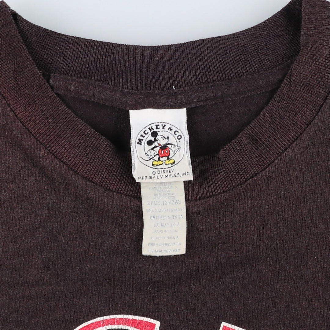 90'S Mickey and Co. MICKEY MOUSE Check Pattern Character Print T-Shirt, Made in USA, Men's XL equivalent. cotton black type Vintage Second Hand
