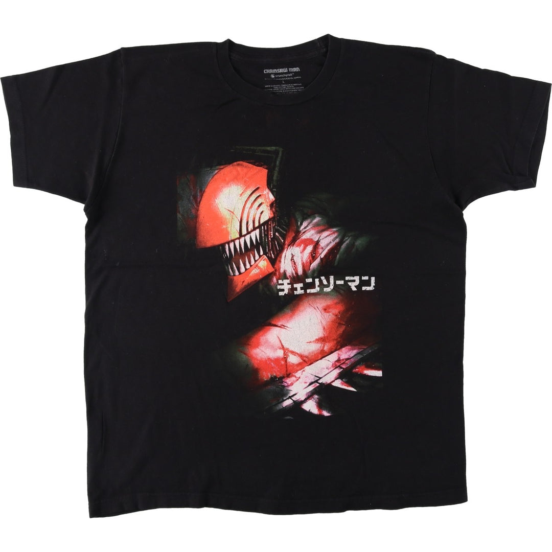 CHAINSAW MAN Character Print T-Shirt (Men's Size L) cotton black type Vintage Second Hand