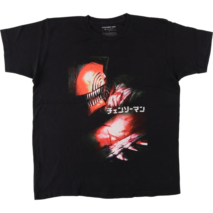 CHAINSAW MAN Character Print T-Shirt (Men's Size L) cotton black type Vintage Second Hand