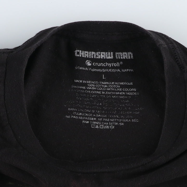 CHAINSAW MAN Character Print T-Shirt (Men's Size L) cotton black type Vintage Second Hand