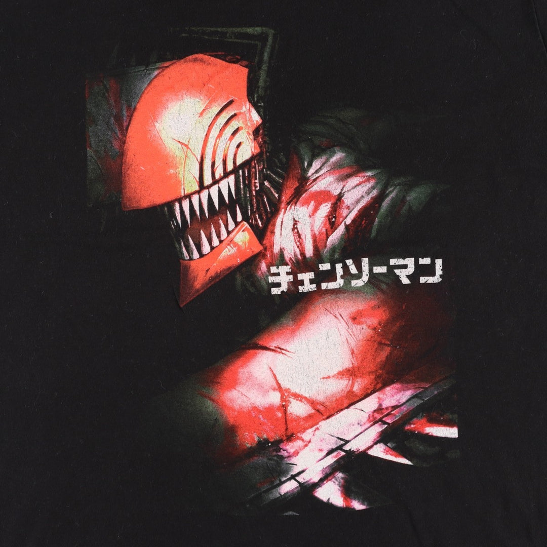 CHAINSAW MAN Character Print T-Shirt (Men's Size L) cotton black type Vintage Second Hand