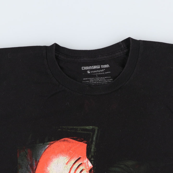 CHAINSAW MAN Character Print T-Shirt (Men's Size L) cotton black type Vintage Second Hand