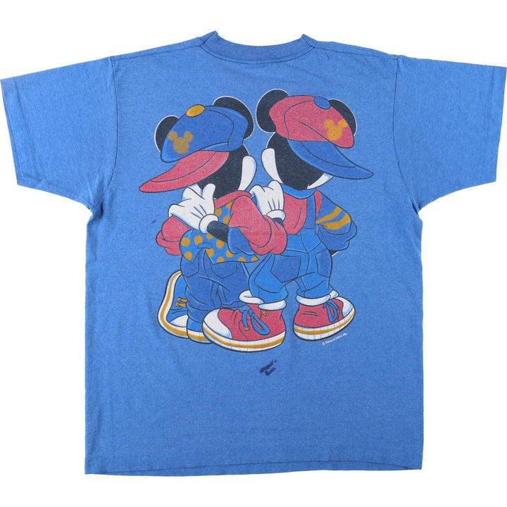 90'S Fruit of the Loom BEST Mickey Mouse & Minnie Mouse Character Print T-Shirt, Made in USA, Men's Size L (approx.) cotton blue type Vintage Second Hand