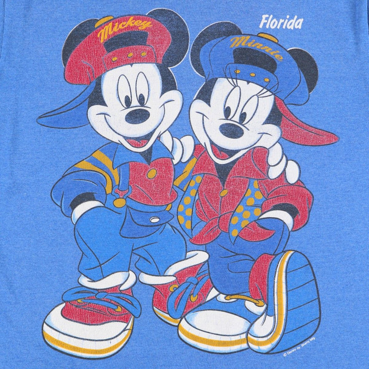 90'S Fruit of the Loom BEST Mickey Mouse & Minnie Mouse Character Print T-Shirt, Made in USA, Men's Size L (approx.) cotton blue type Vintage Second Hand