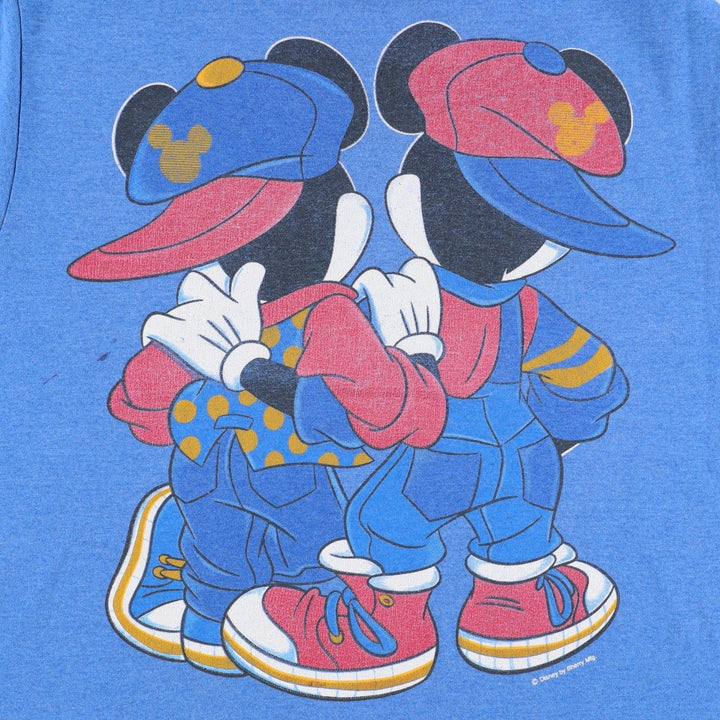 90'S Fruit of the Loom BEST Mickey Mouse & Minnie Mouse Character Print T-Shirt, Made in USA, Men's Size L (approx.) cotton blue type Vintage Second Hand