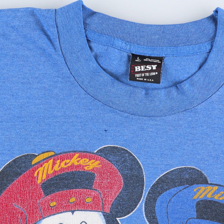 90'S Fruit of the Loom BEST Mickey Mouse & Minnie Mouse Character Print T-Shirt, Made in USA, Men's Size L (approx.) cotton blue type Vintage Second Hand