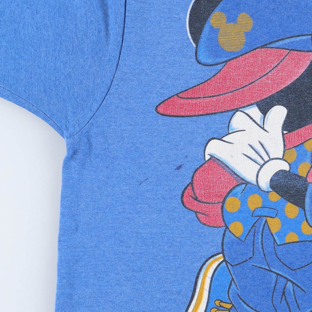 90'S Fruit of the Loom BEST Mickey Mouse & Minnie Mouse Character Print T-Shirt, Made in USA, Men's Size L (approx.) cotton blue type Vintage Second Hand