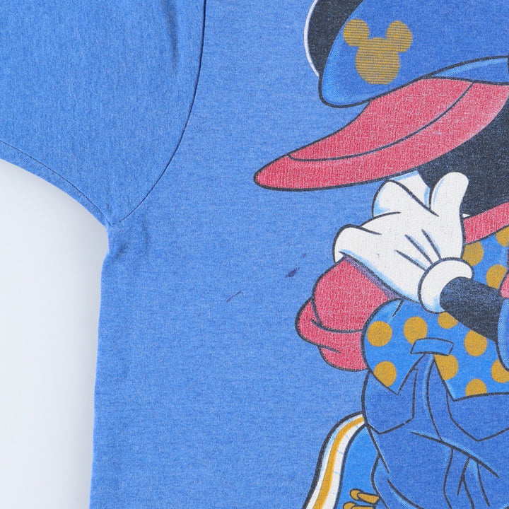 90'S Fruit of the Loom BEST Mickey Mouse & Minnie Mouse Character Print T-Shirt, Made in USA, Men's Size L (approx.) cotton blue type Vintage Second Hand