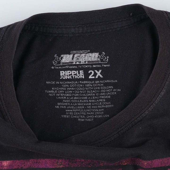BLEACH anime character print T-shirt, men's size XXL equivalent. cotton black type Vintage Second Hand