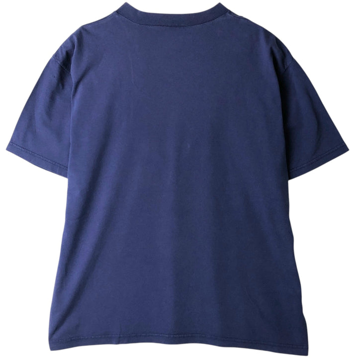 SNOOPY V-neck character print T-shirt (Men's size L) unclear navy blue type Vintage Second Hand
