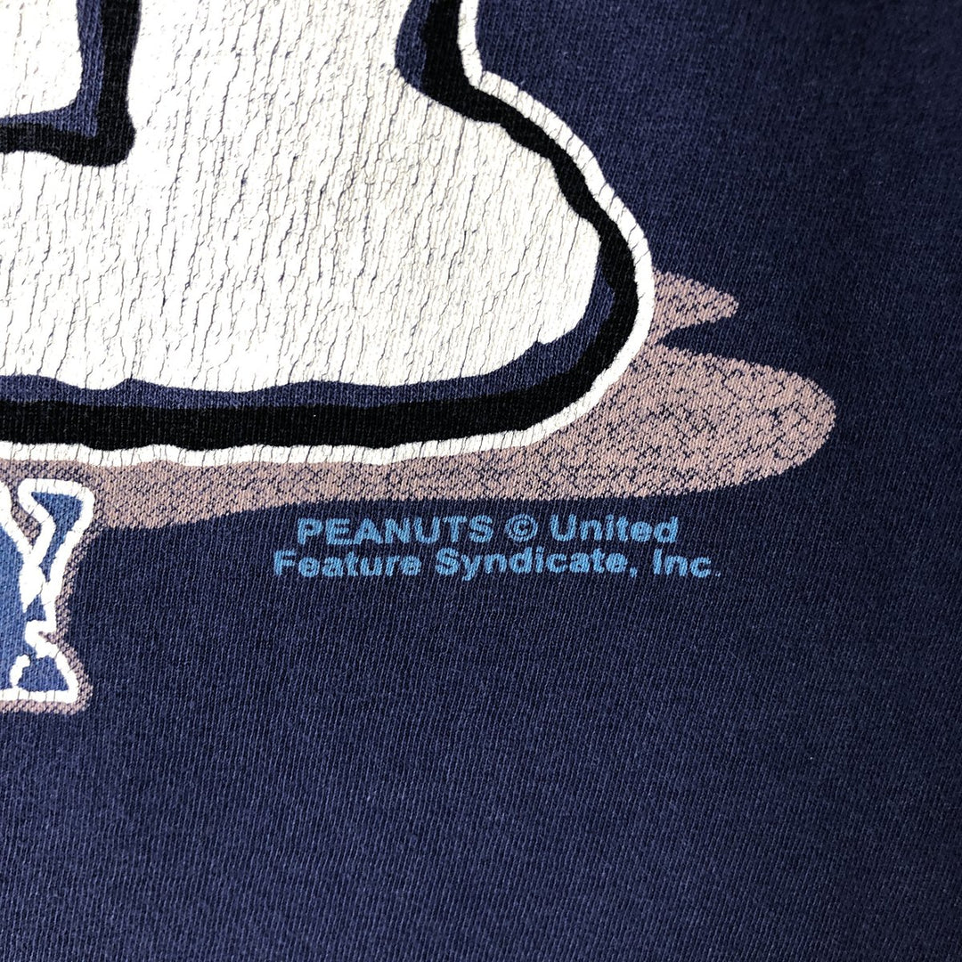 SNOOPY V-neck character print T-shirt (Men's size L) unclear navy blue type Vintage Second Hand