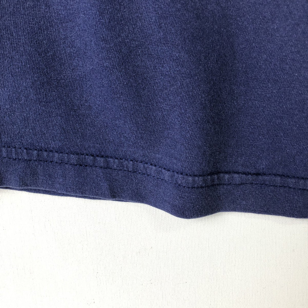 SNOOPY V-neck character print T-shirt (Men's size L) unclear navy blue type Vintage Second Hand