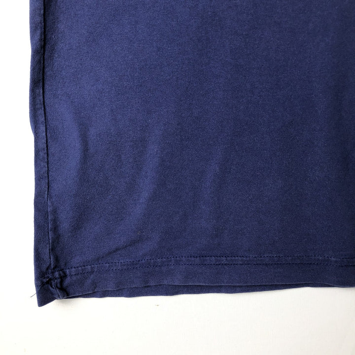 SNOOPY V-neck character print T-shirt (Men's size L) unclear navy blue type Vintage Second Hand