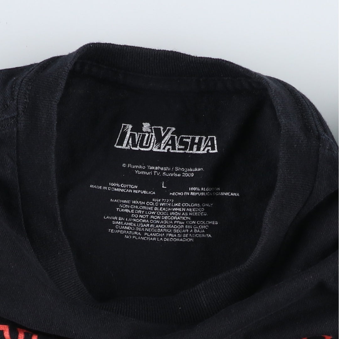 2000'S Inuyasha character print T-shirt, men's size L (approx.) cotton black type Vintage Second Hand