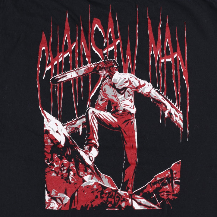 Chainsaw Man Character Print T-Shirt (Men's XL equivalent) cotton black type Vintage Second Hand