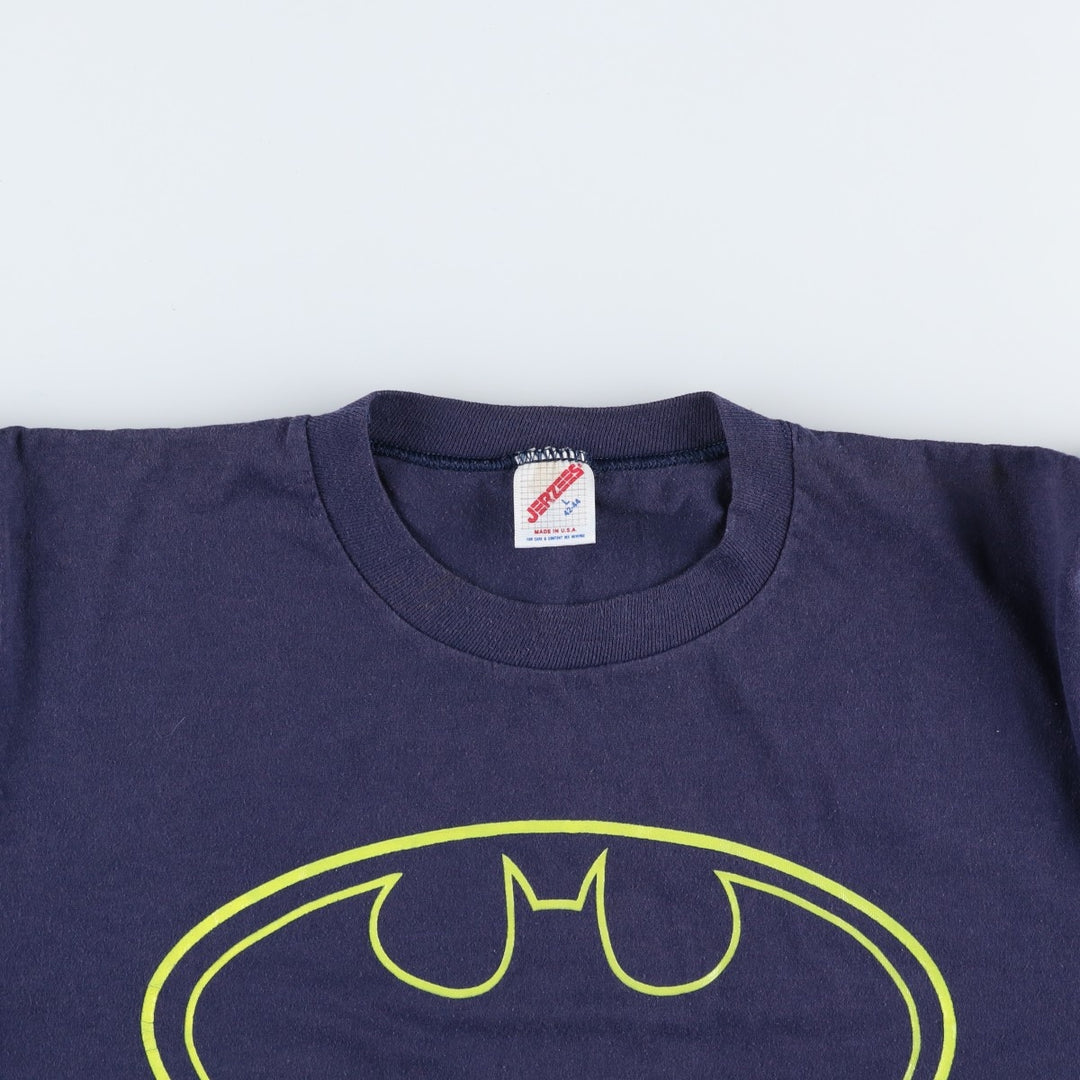 90'S Jerzees Batman character print T-shirt, Made in USA, Men's size L (approx.), Vintage cotton navy blue type Vintage Second Hand