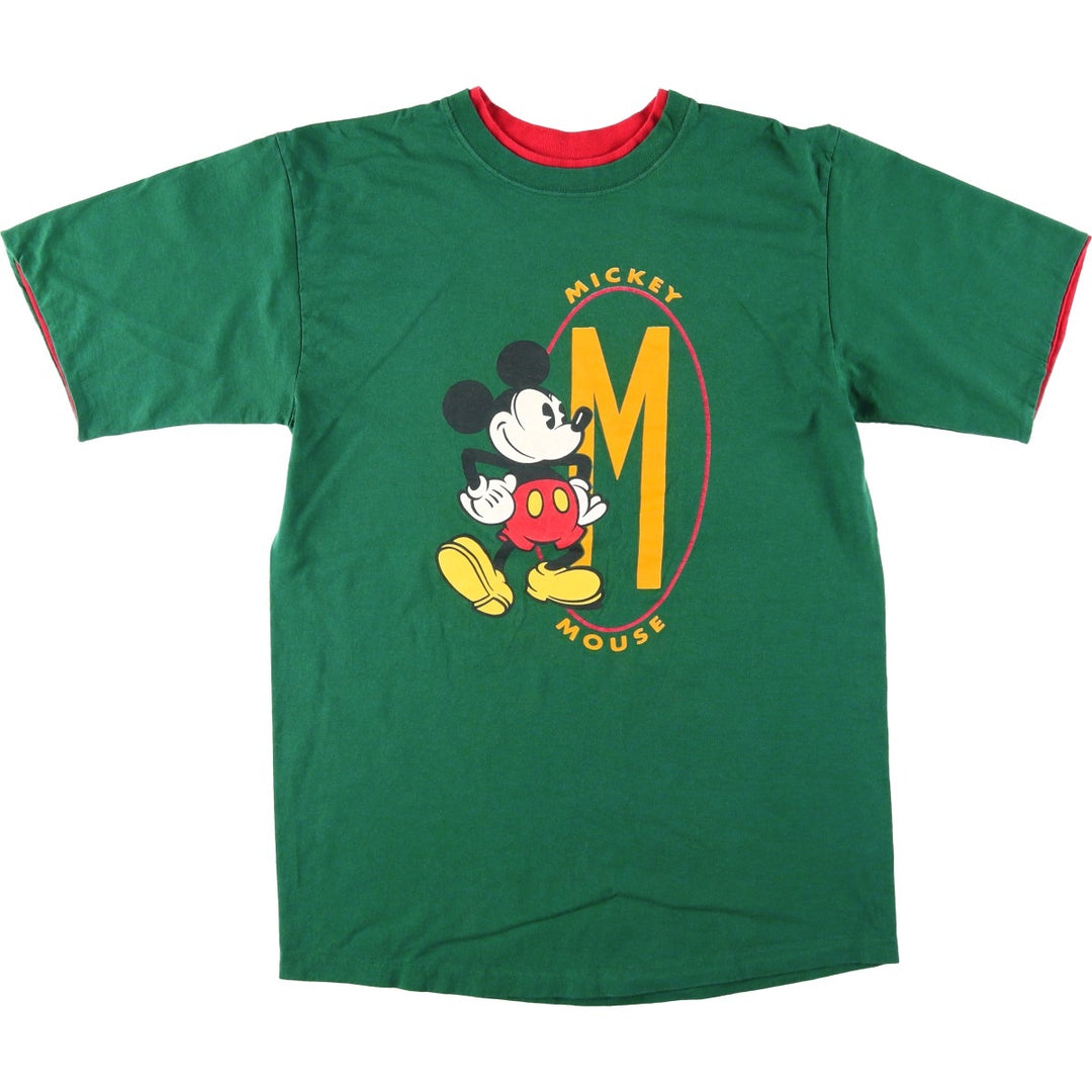 90'S Disney Store Mickey Mouse Character Print T-Shirt, Made in USA, Men's Size L (approx.), Vintage cotton green type Vintage Second Hand