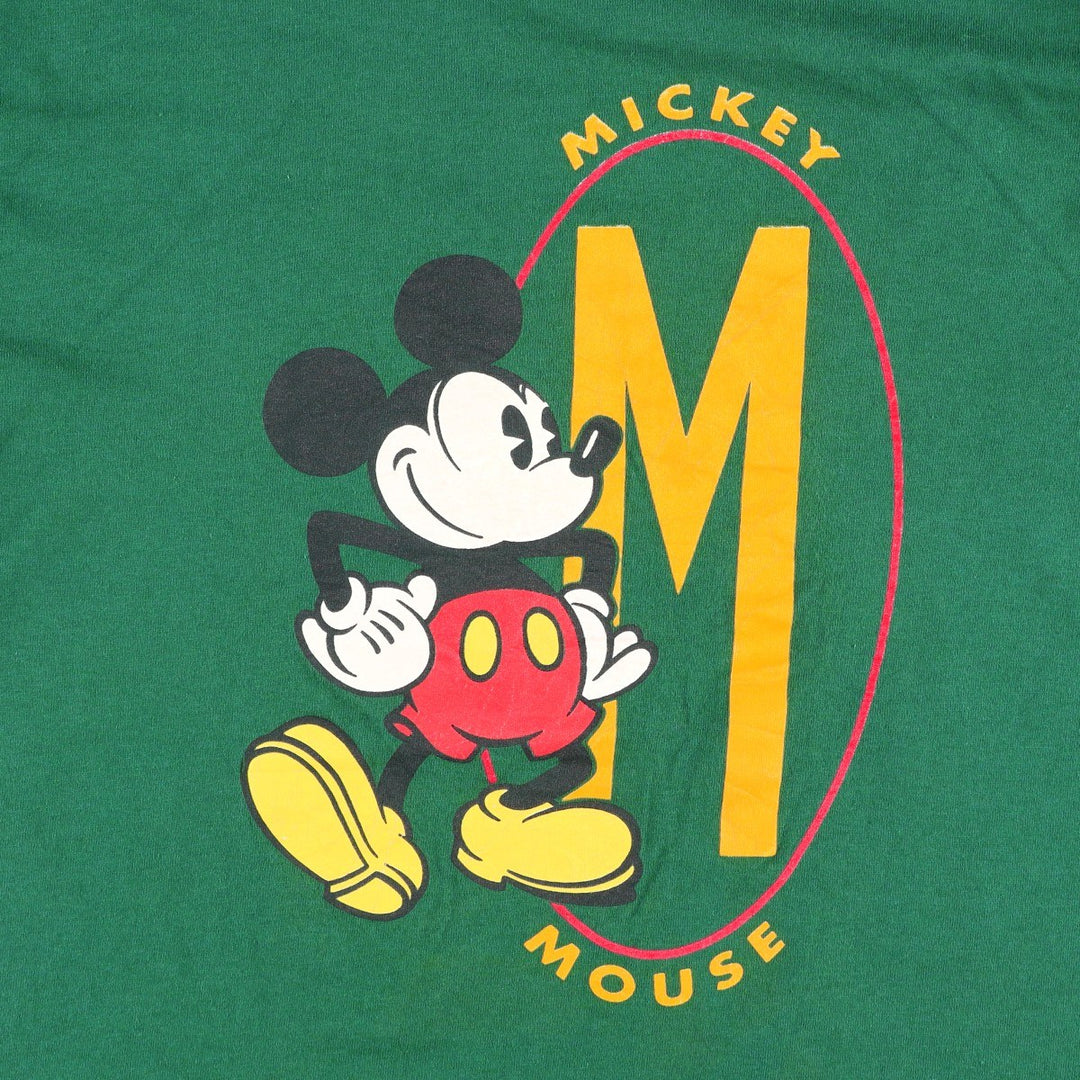 90'S Disney Store Mickey Mouse Character Print T-Shirt, Made in USA, Men's Size L (approx.), Vintage cotton green type Vintage Second Hand